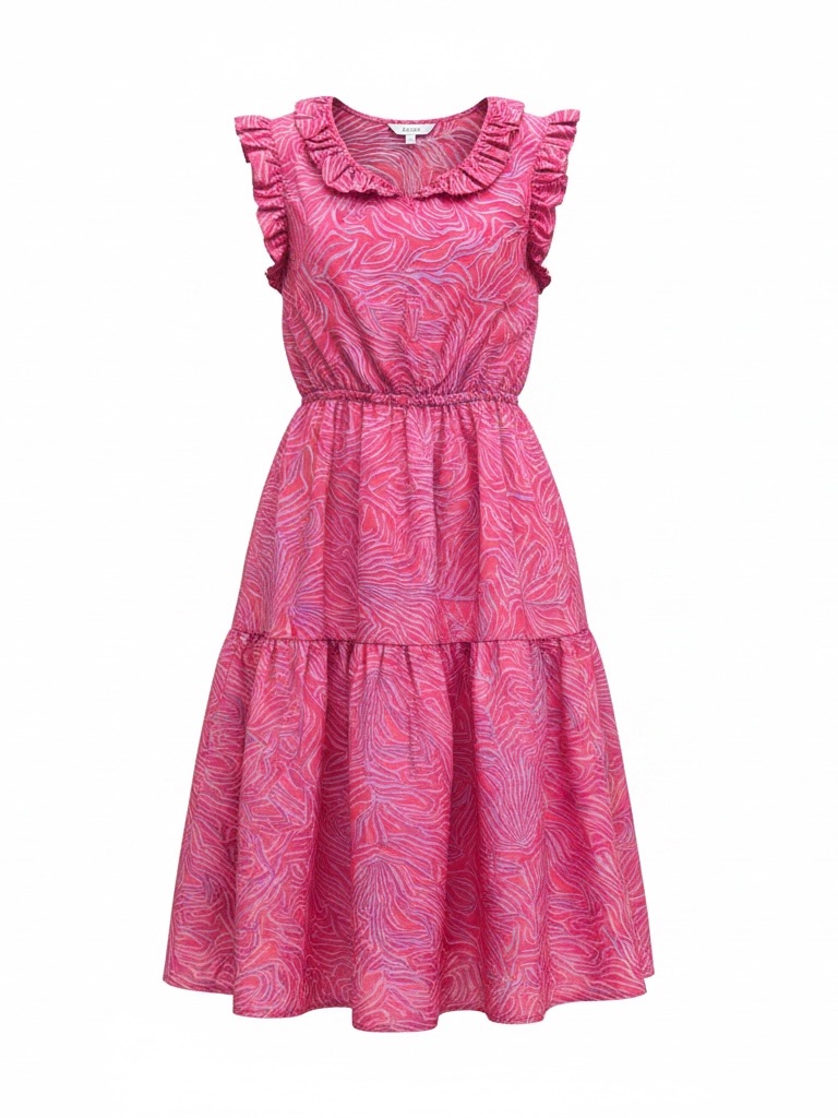 Tucker Pink Swirl Ruffle-Trim Midi Dress - Sz S